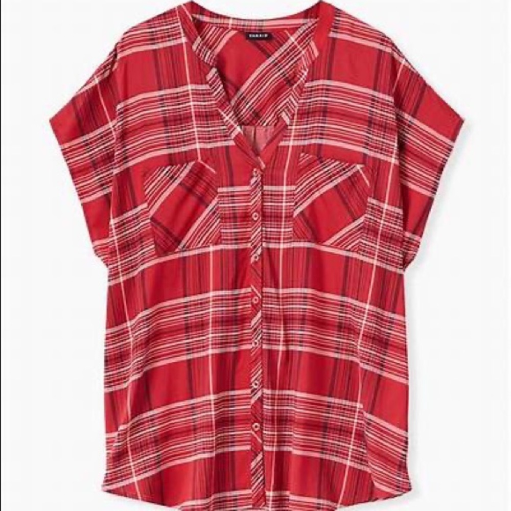 Torrid Red Plaid Button Front Dolman Blouse